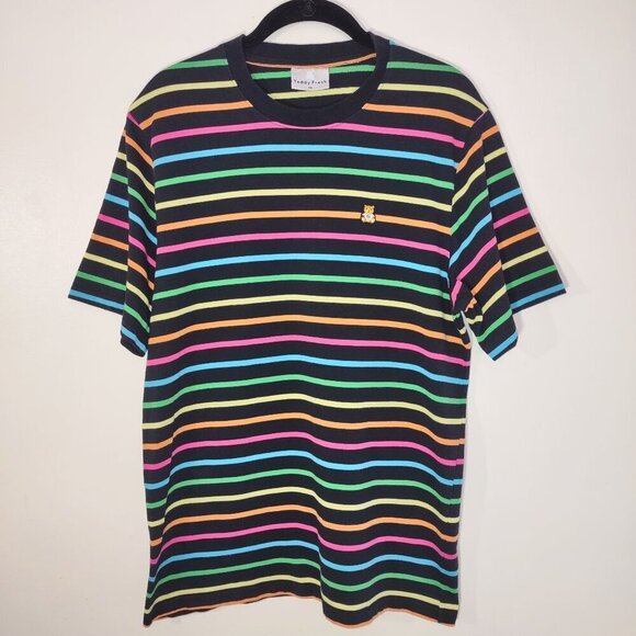 Teddy Fresh Men's Multicolor Striped T-Shirt Crewneck Streetwear Grunge Medium - Picture 3 of 11